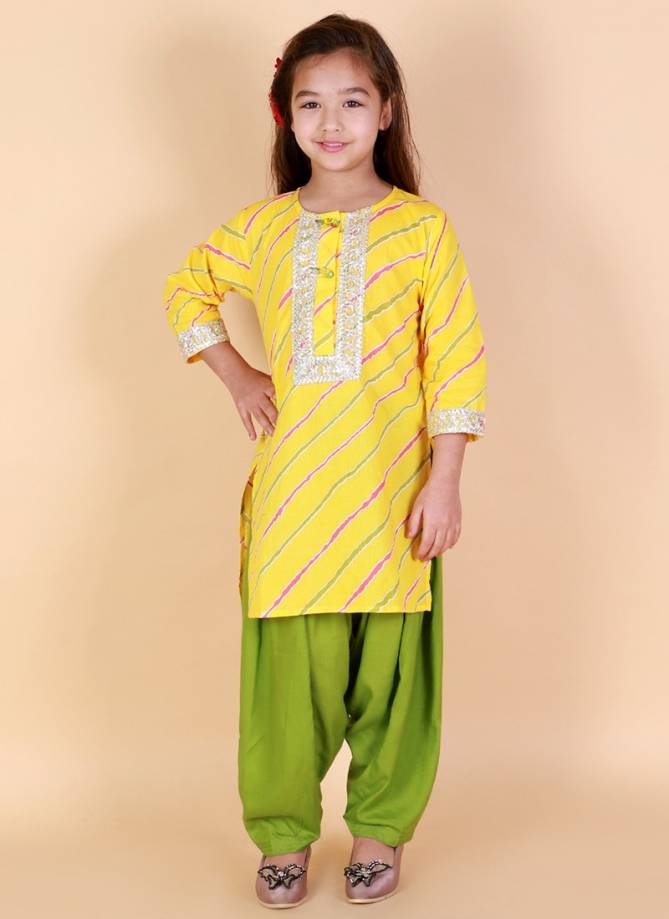 KID1 Girls Fancy Wear Leheriya Print Wholesale Kurti Salwar Suit Collection